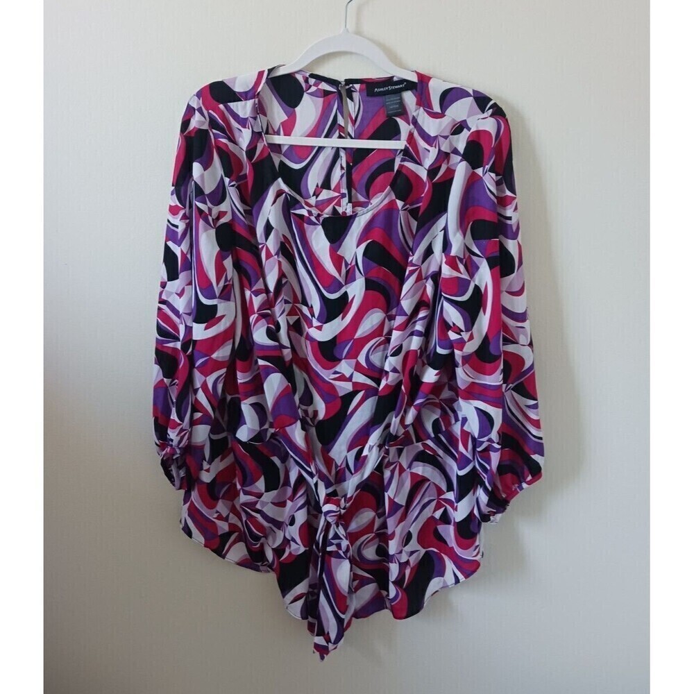Ashley Stewart Sheer Blouse Women‎ 14/16 Pink Purple Long Sleeve Lightweight